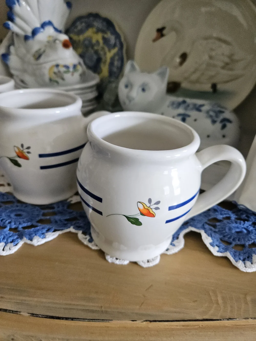 Blue-Trim Ceramic Mugs